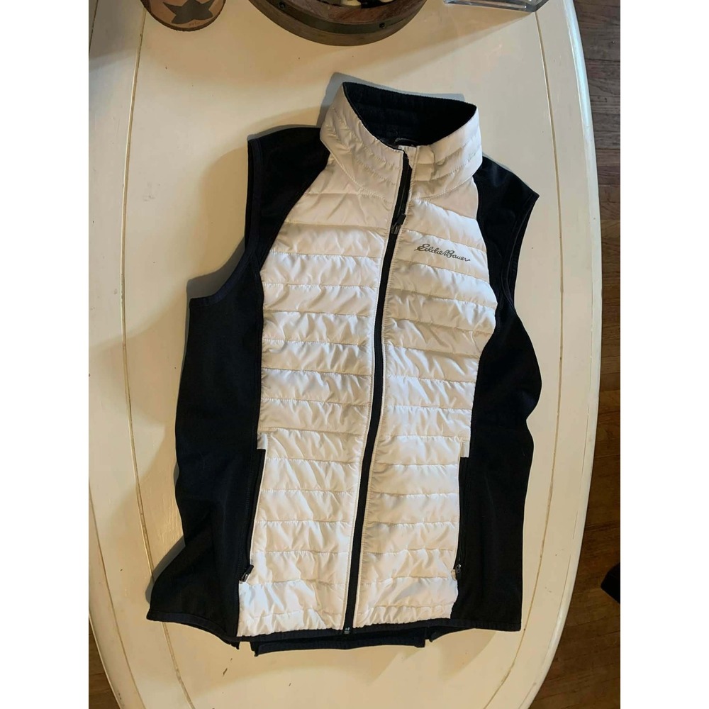 Eddie Bauer Women's Puffer Vest White Black Full Zip Outdoor M